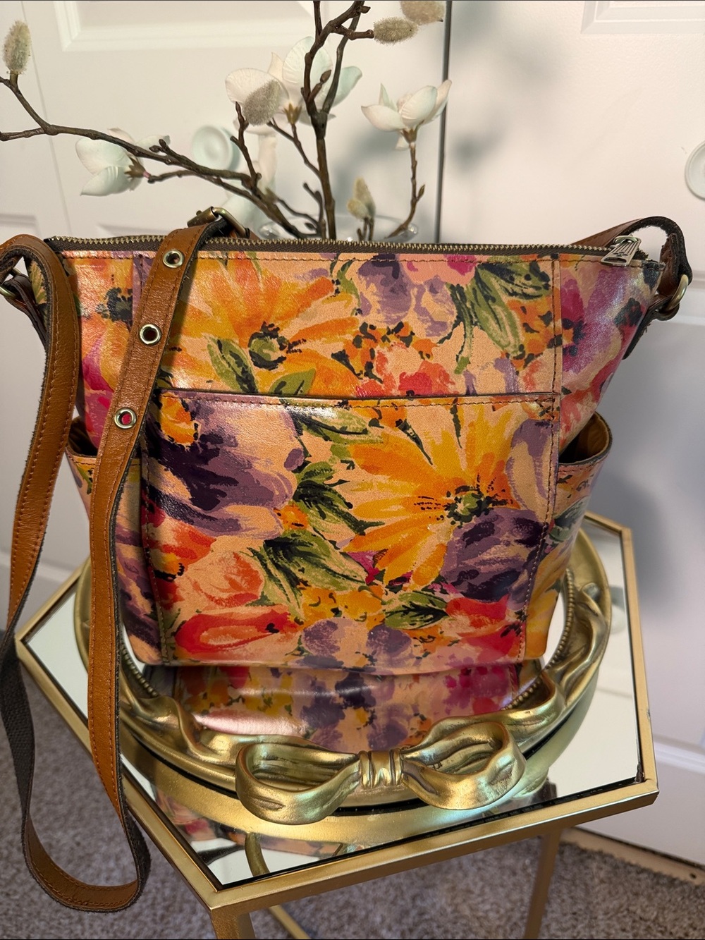 Patricia Nash Rainforest Aveley Floral Canvas Crossbody EUC